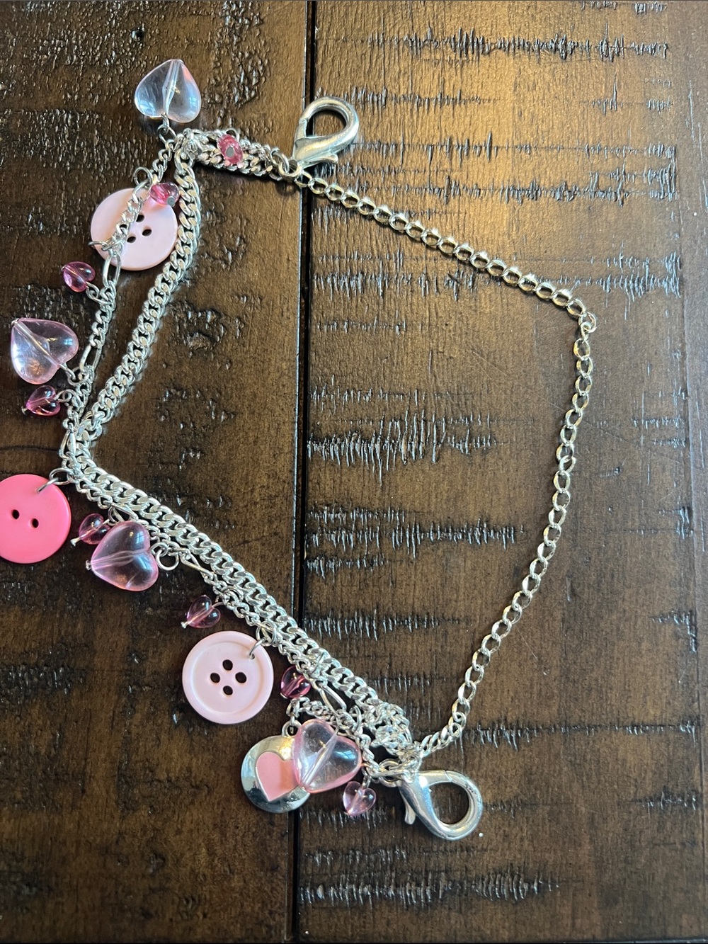 Pink Heart Charm Layered Bracelet - Women's Jewelry